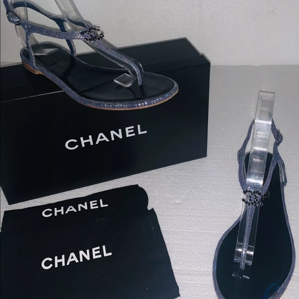Chanel blue and silver sandals size 36 box & bags